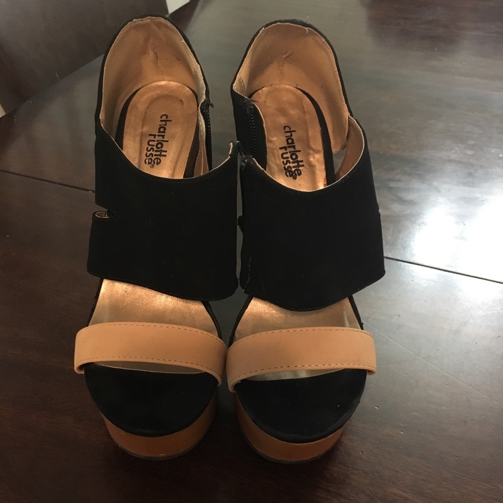 Black and Tan Wedges, Charlotte Russe, Size 7